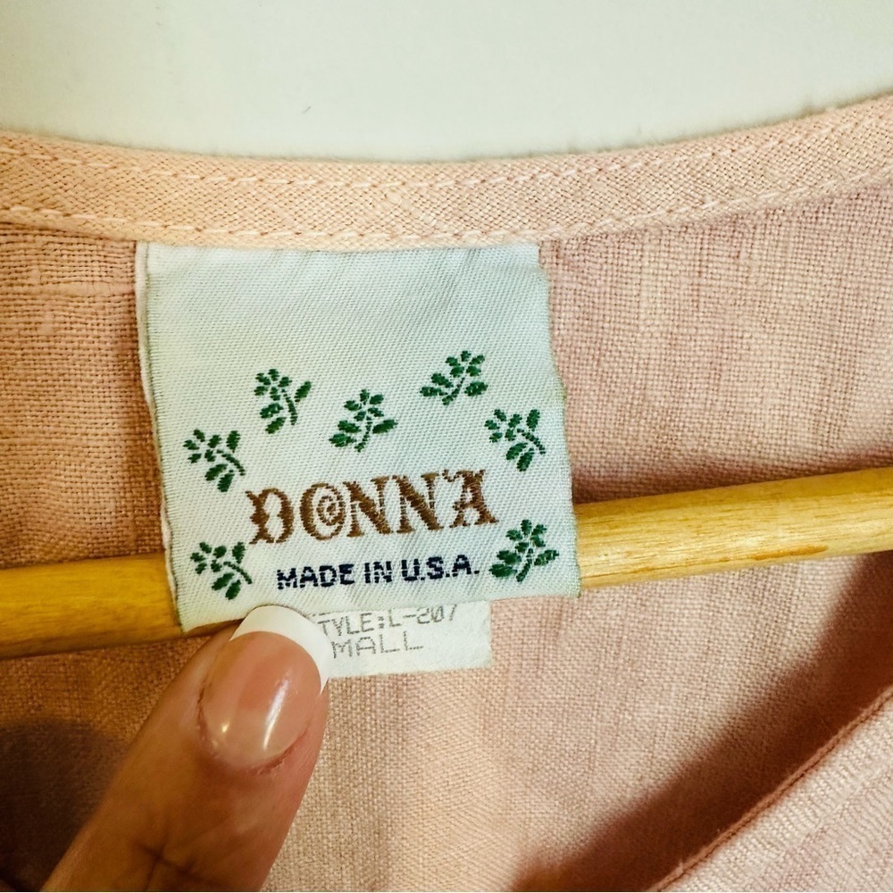 Vintage Donna Linen Maxi Peach Dress with lighthouses and sailor boats Sz Small - Picture 8 of 10